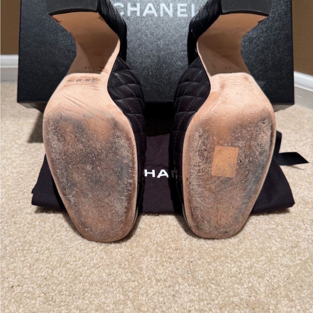 CHANEL Black Quilted Mules with Patent Toe - Picture 6 of 6